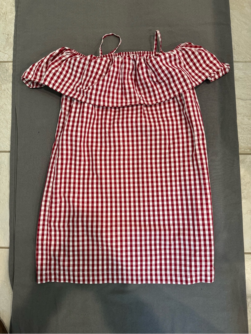 Boston Proper Red and White Gingham Ruffle Off-Shoulder Mini Dress Summer Medium